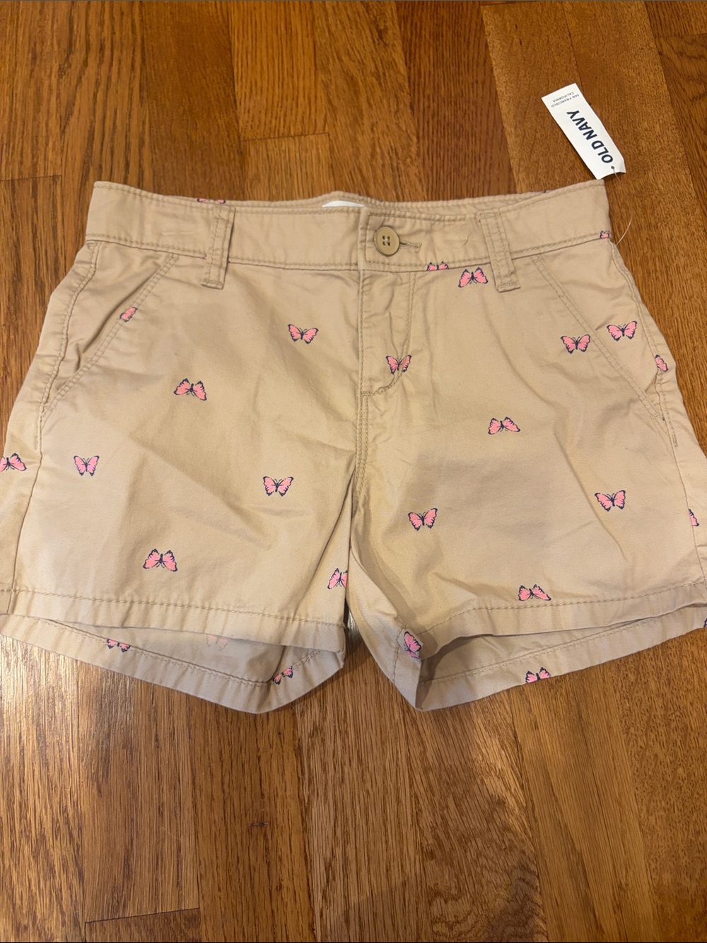 Old Navy Beige Shorts with Pink Butterfly Print